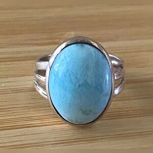 Caribbean Larimar Oval Stone Ring, Set in Sterling Silver. Size 6
